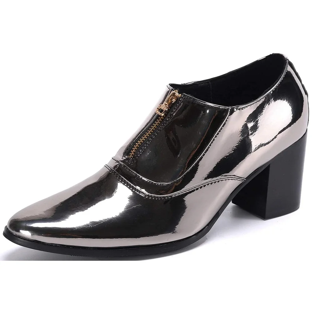 Santimon Men's US 9 Silver Bright Slip-on Opera Pumps Leather w/ SMALL SCUFF Hig